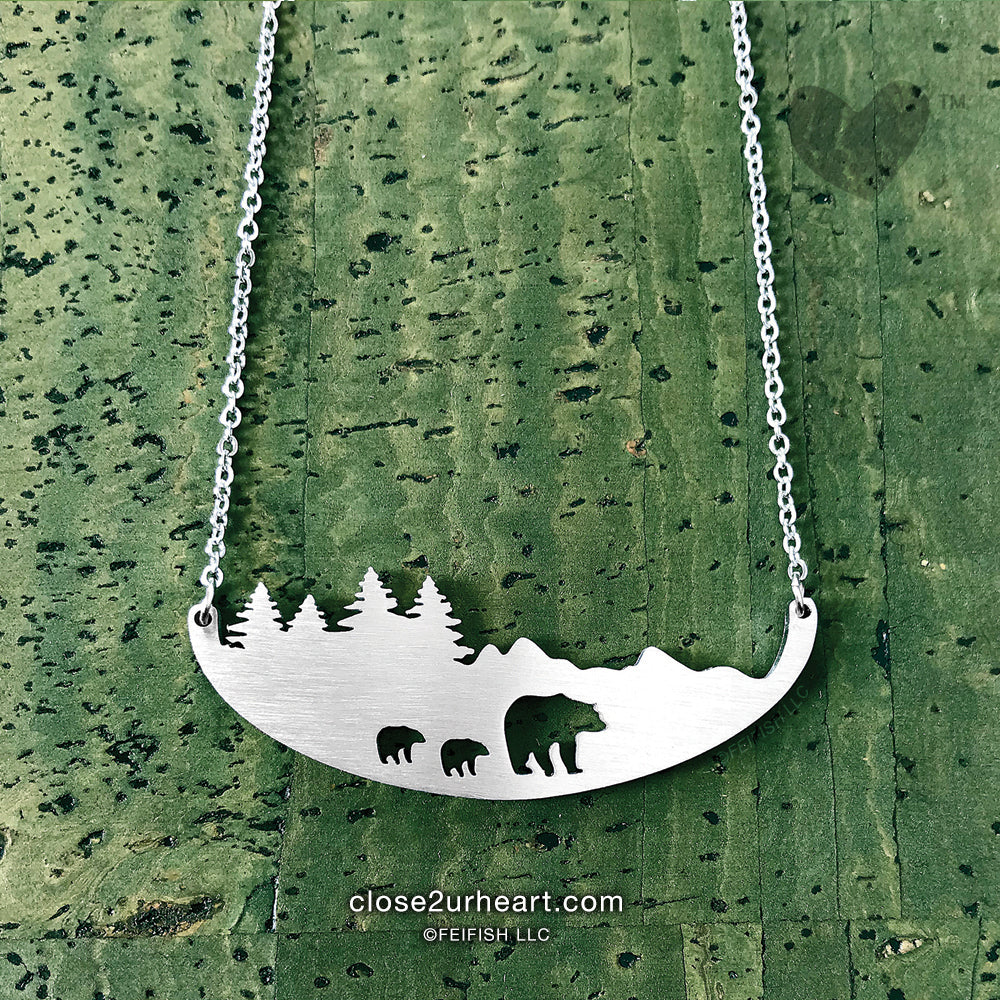 Three Bears in Forest Necklace by Close 2 UR Heart