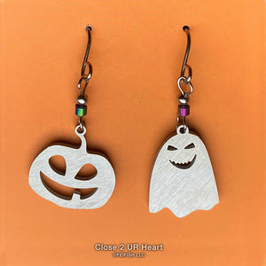 Happy Halloween Pumpkin and Ghost Stainless Steel Earrings