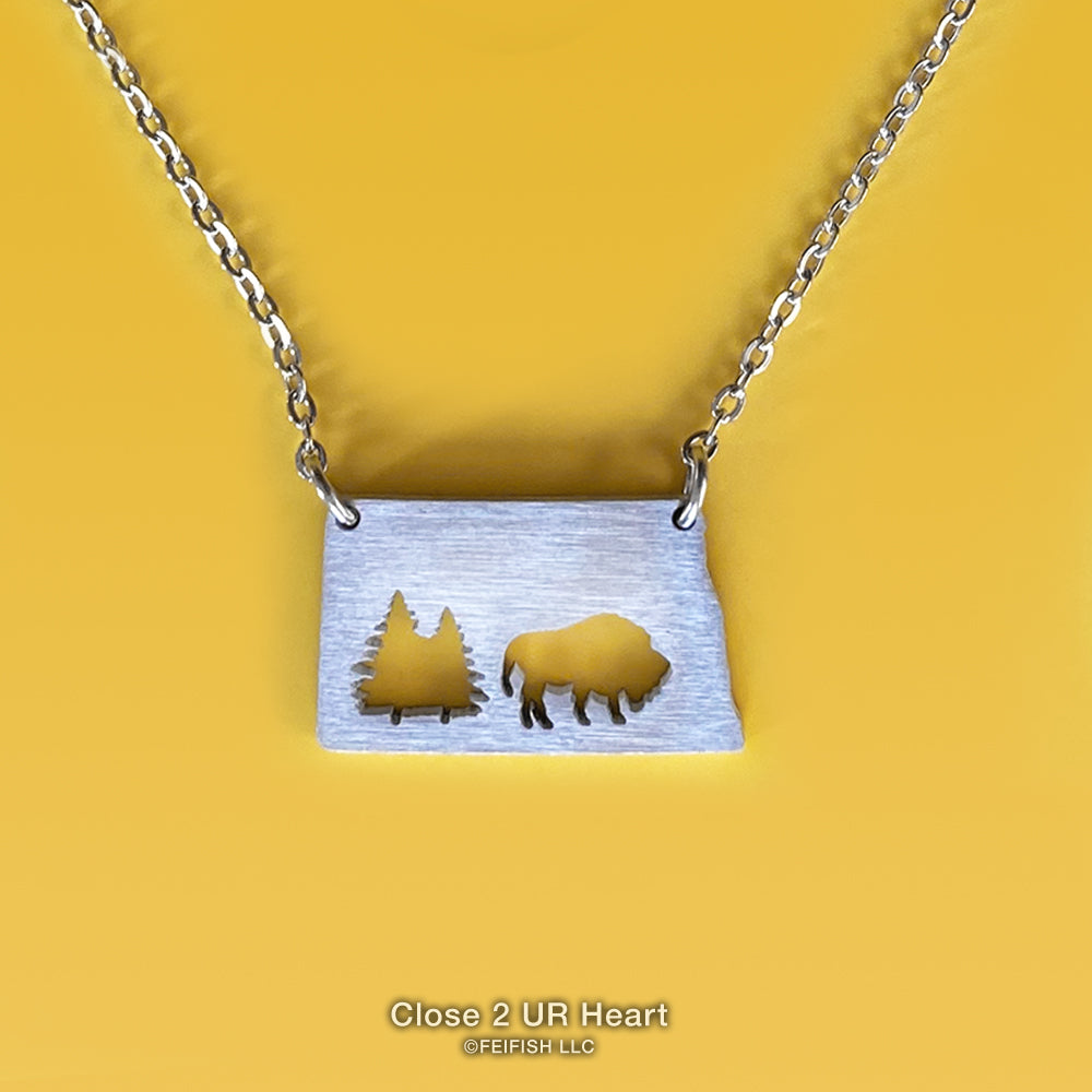 North Dakota State Map Necklace by Close 2 UR Heart