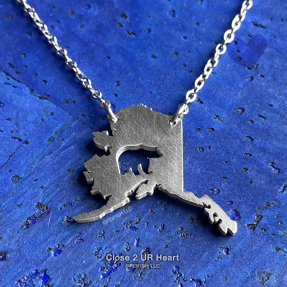 Alaska State Map Necklace with Bear by Close 2 UR Heart