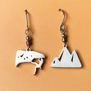 Stainless Steel Rock Climber Earrings featuring a rock climber and a mountain by Close 2 UR Heart