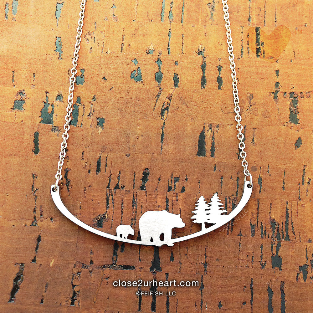 Close 2 UR Heart Mother Bear with Cub Necklace
