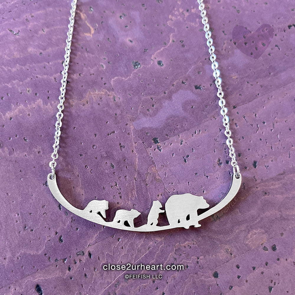 Close 2 UR Heart Mother Bear and 3 Cubs Necklace
