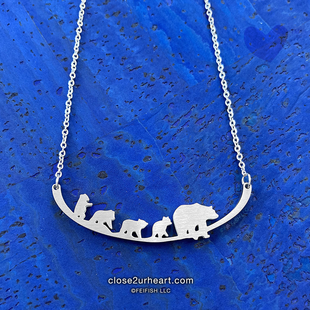 Close 2 UR Heart Mother Bear and 4 Cubs Necklace