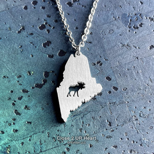 Maine Moose State Map Necklace