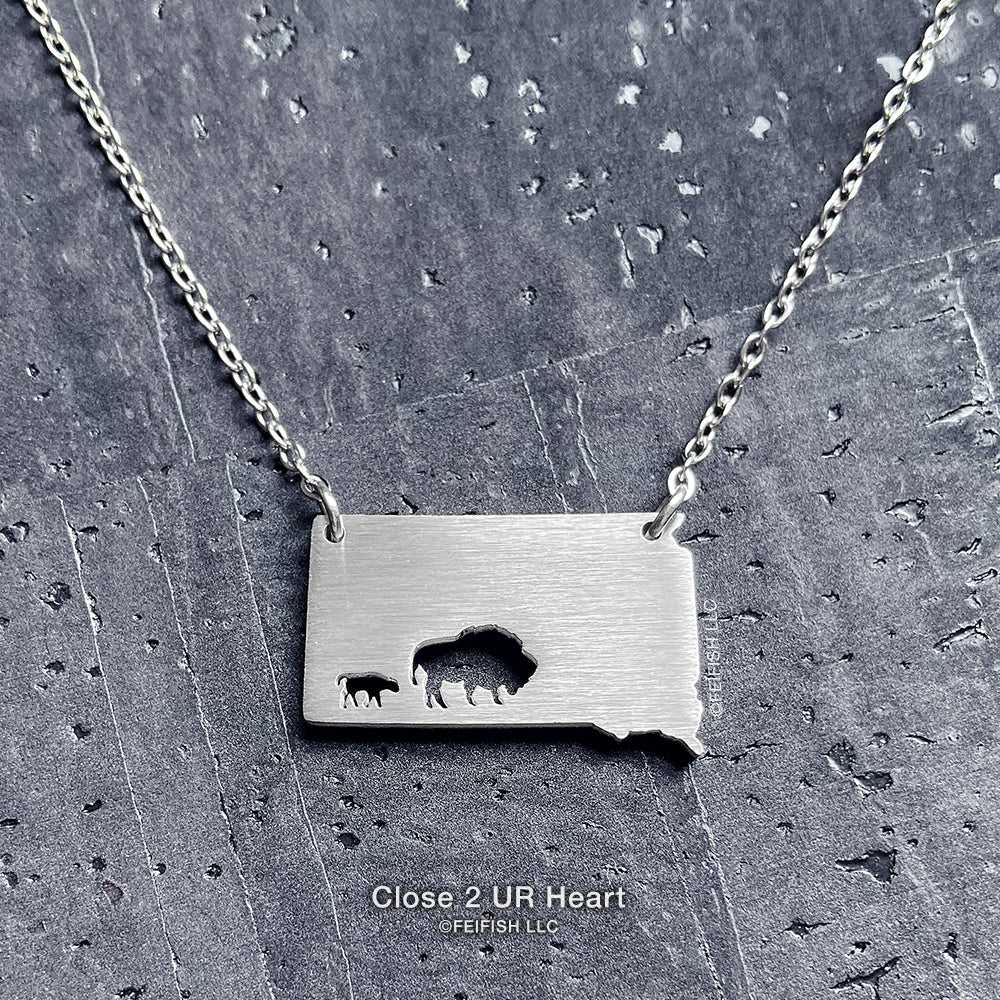 South Dakota State Necklace with Bison by Close 2 UR Heart
