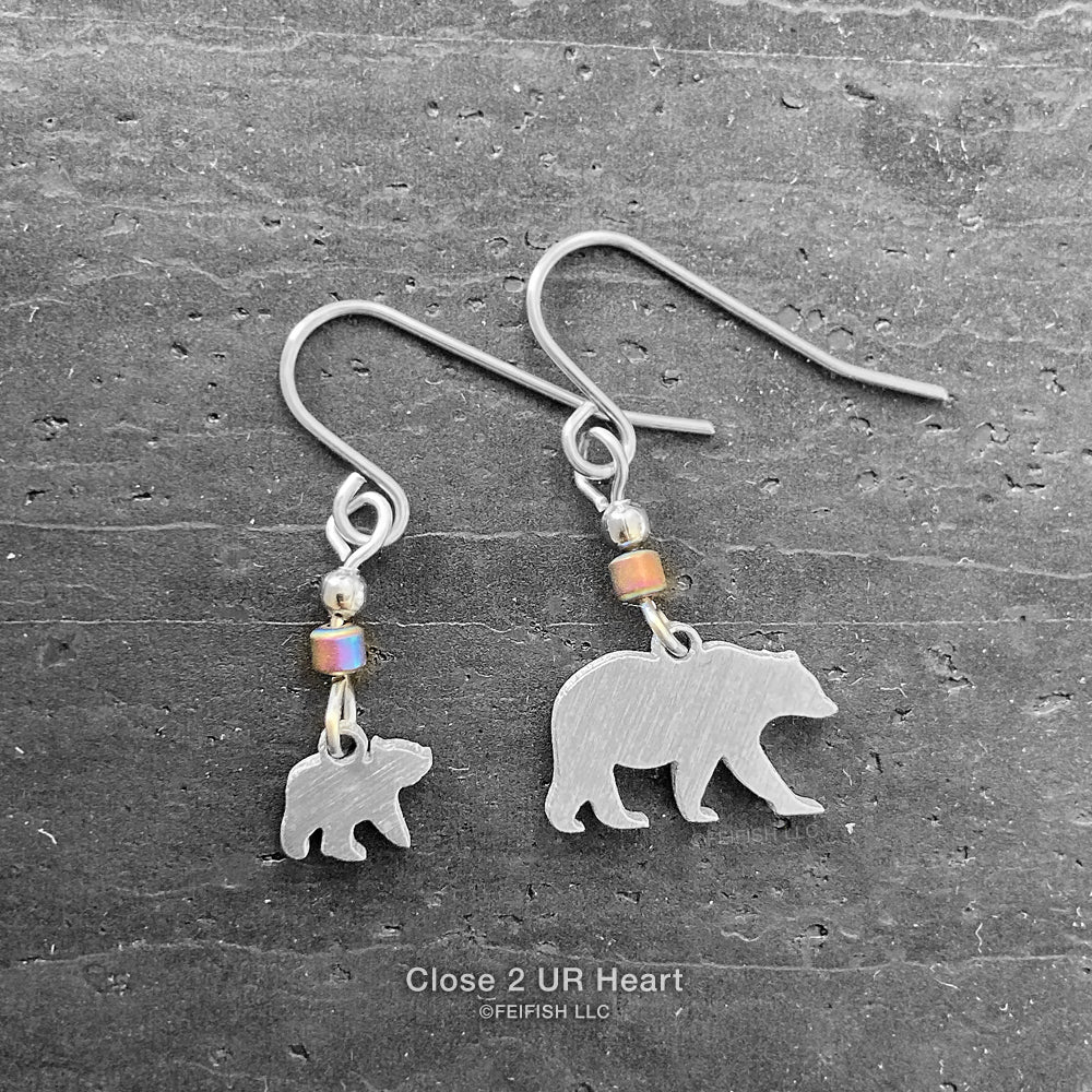 Close 2 UR Heart Bear and 1 Cub Earrings