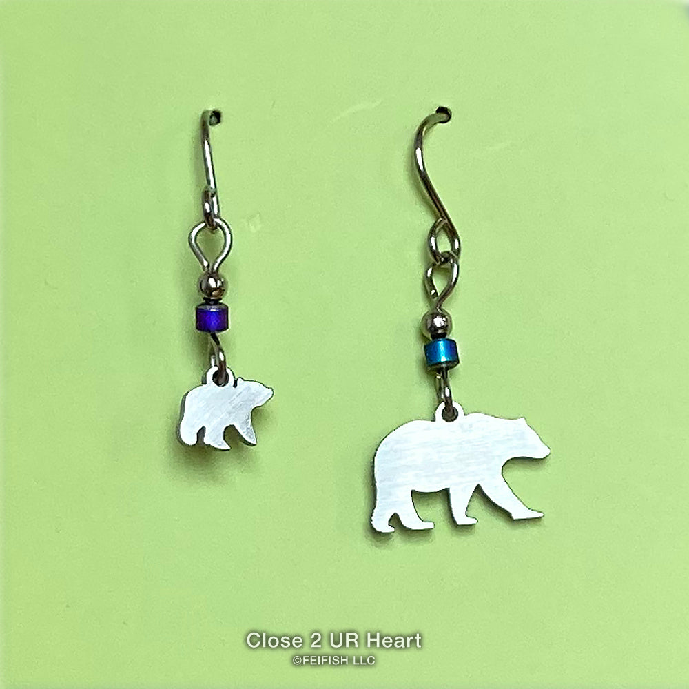 Close 2 UR Heart Bear and 1 Cub Earrings