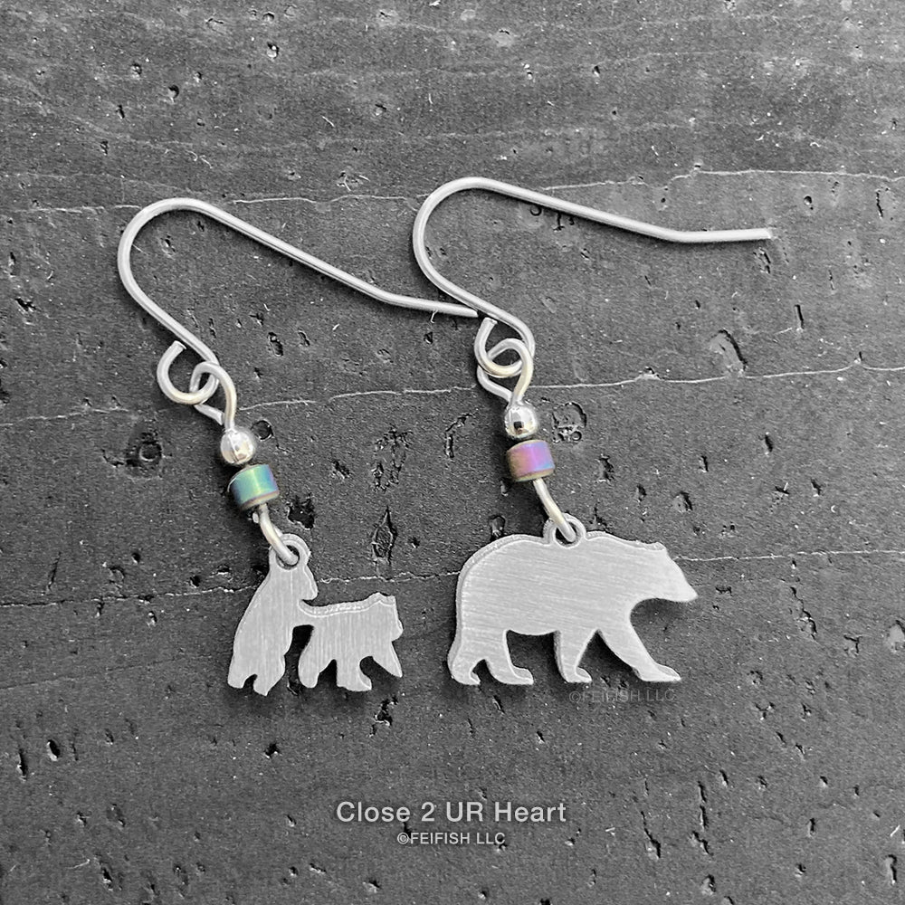 Close 2 UR Heart Bear and 2 Cubs Earrings