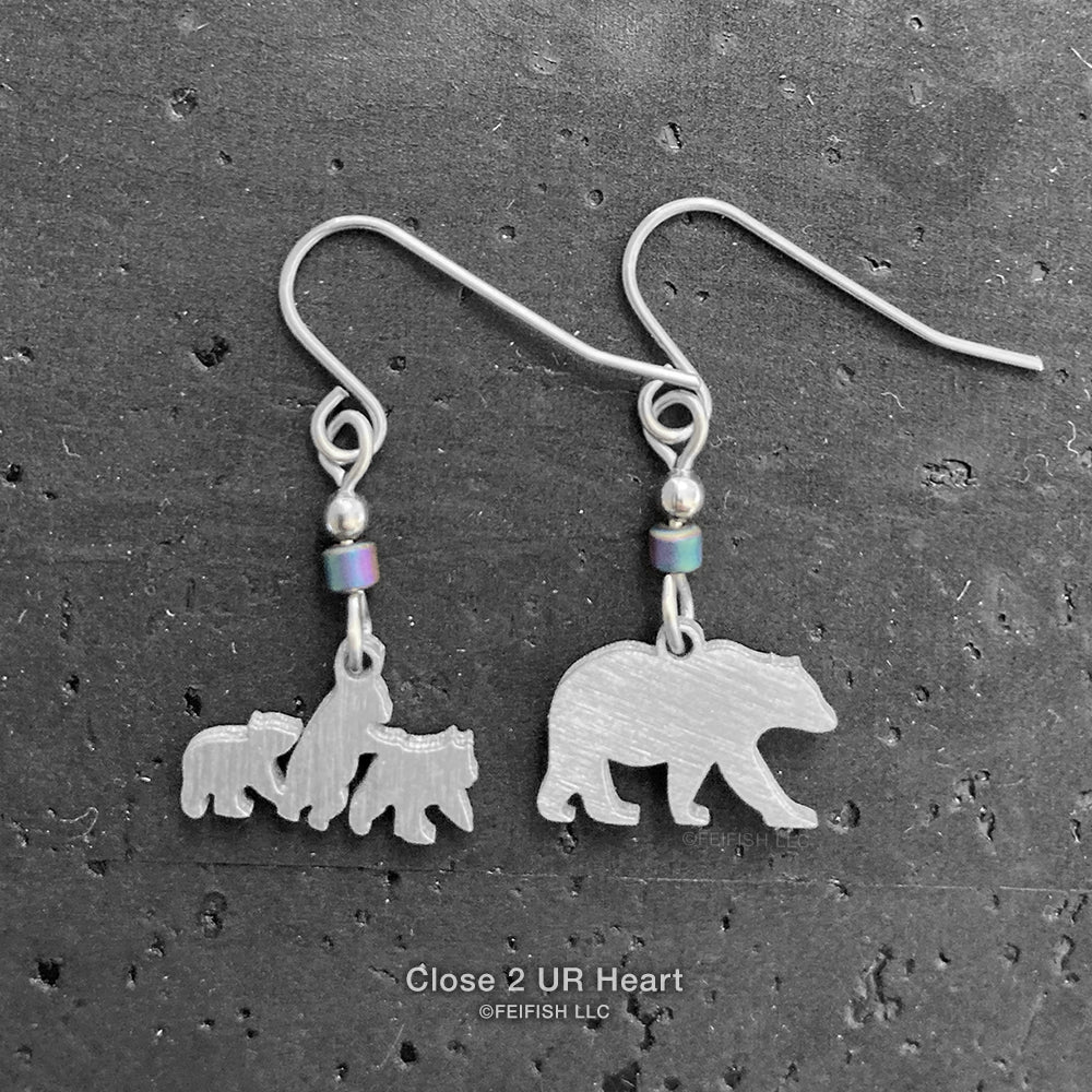 Close 2 UR Heart Bear and 3 Cubs Earrings