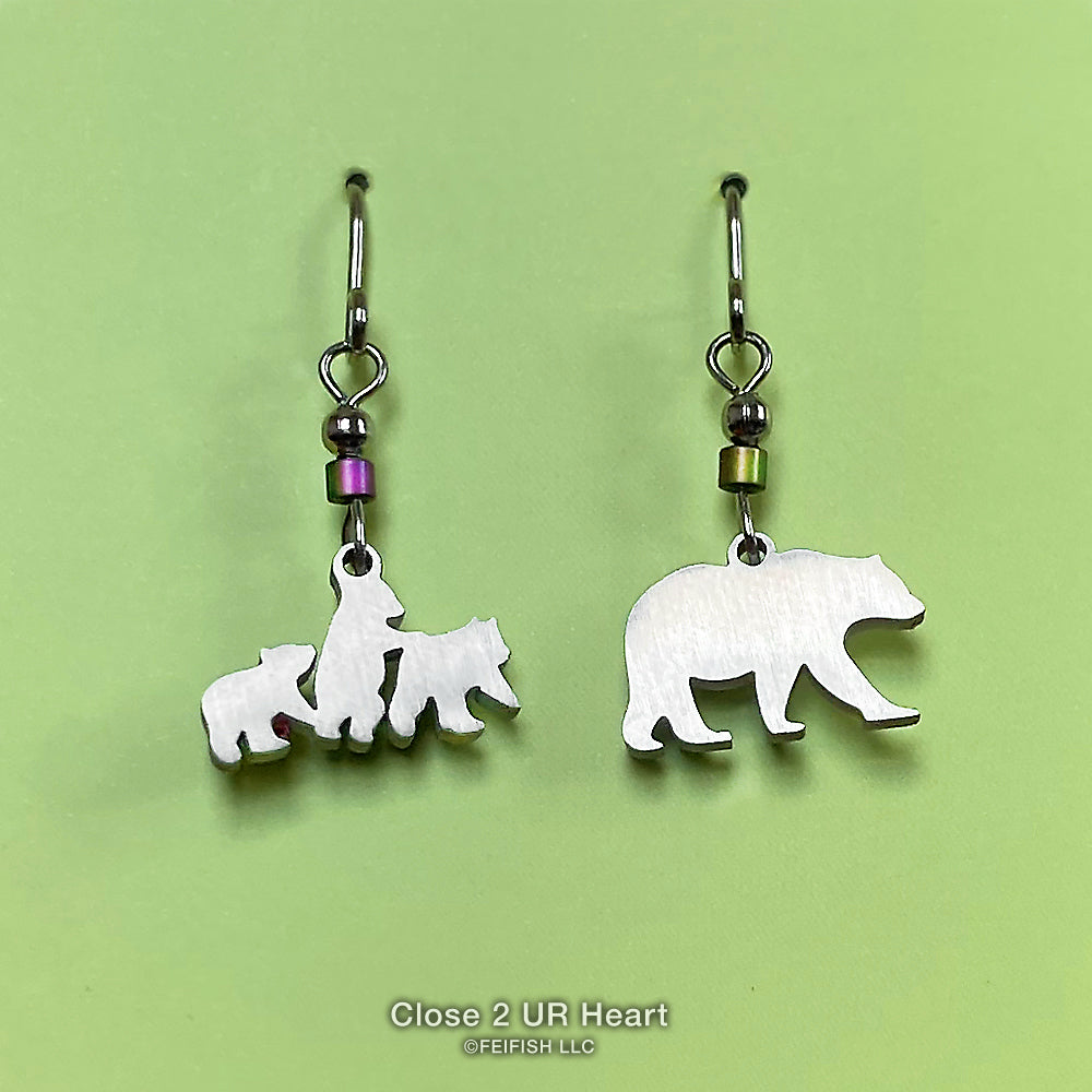 Close 2 UR Heart Bear and 3 Cubs Earrings