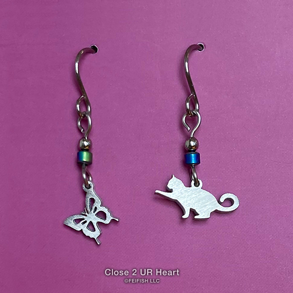 Cat and Butterfly Stainless Steel Earrings