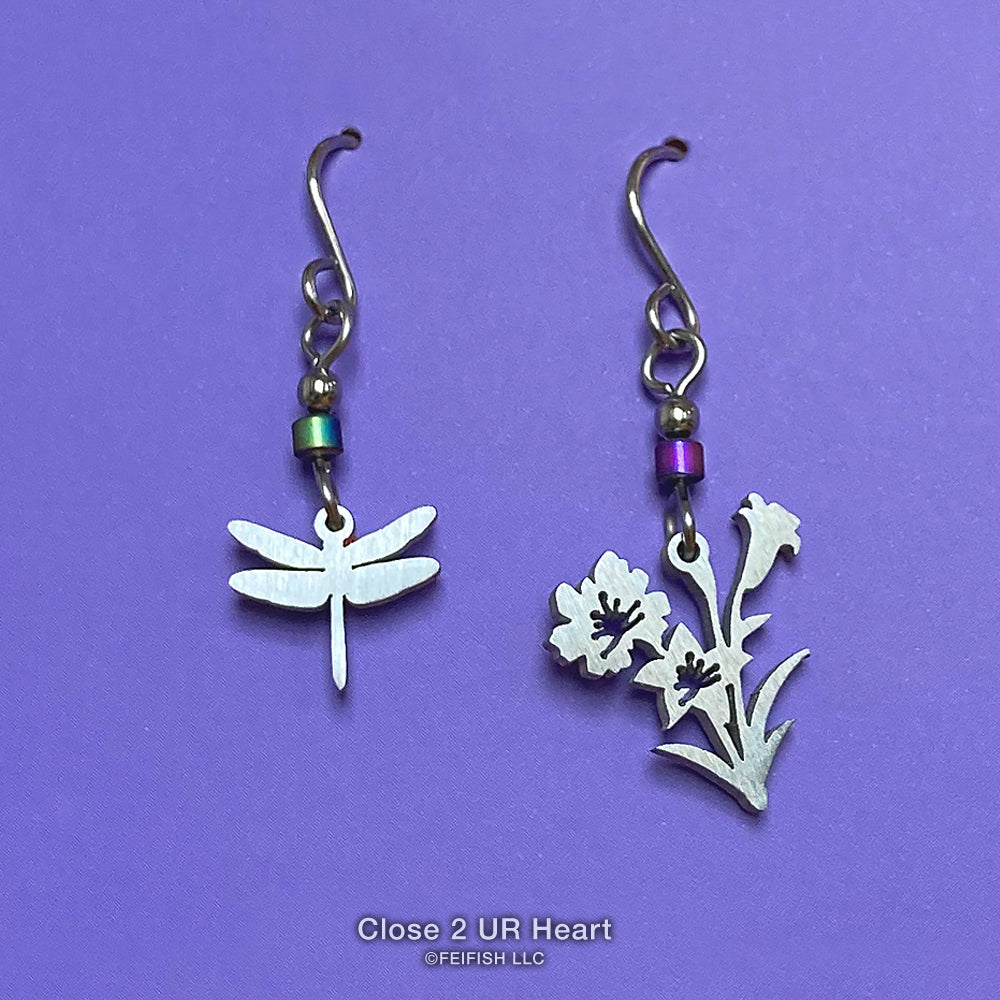 Dragonfly and Flower Stainless Steel Earrings