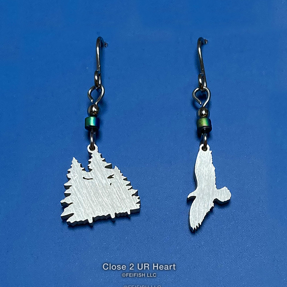 Eagle Soaring Over Trees Stainless Steel Earrings