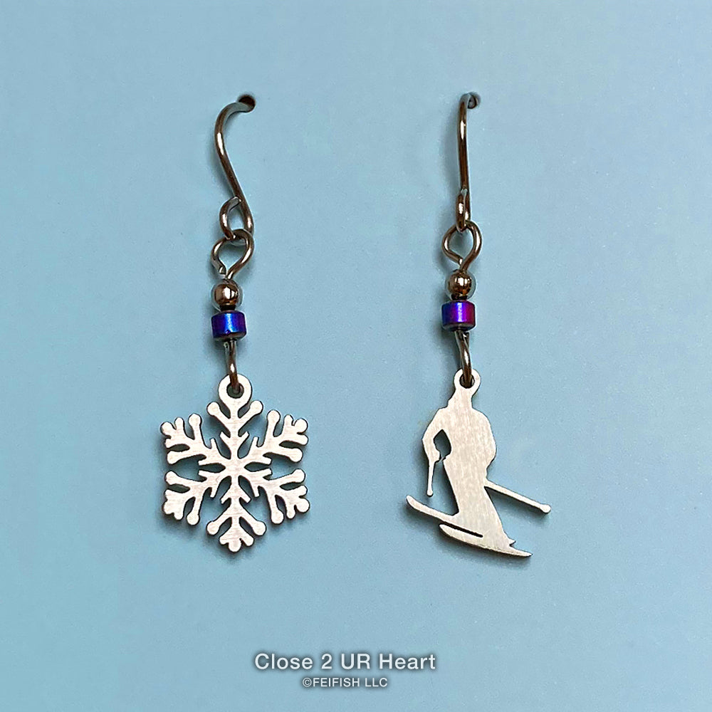 Snow Skiing Stainelsss Steel Earrings