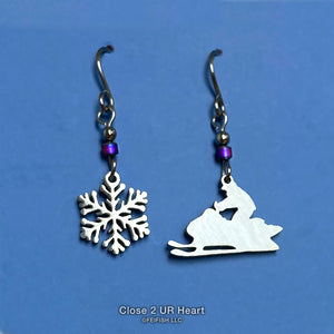 Snowflake and Snowmobile Stainless Steel Earrings