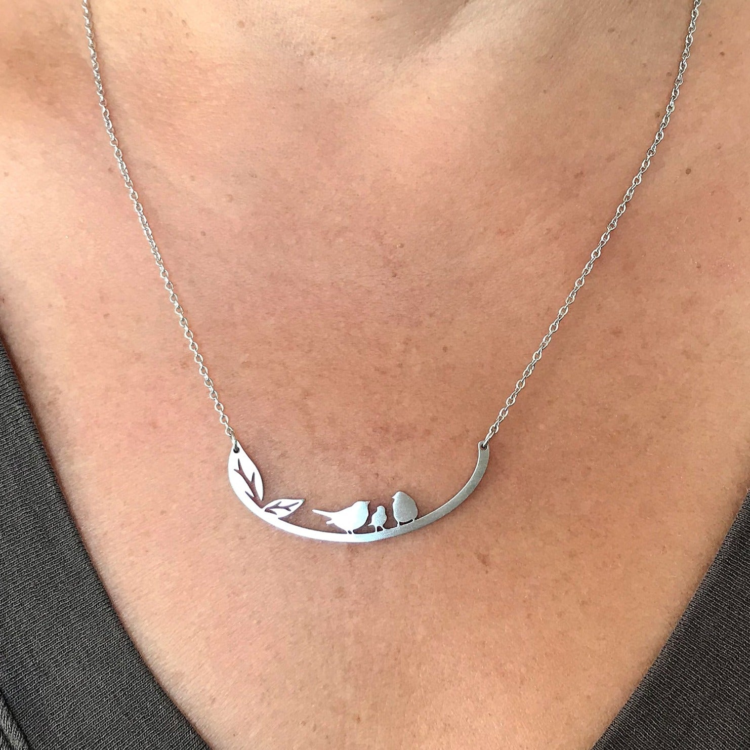 Songbirds with 1 Chick Necklace by Close 2 UR Heart