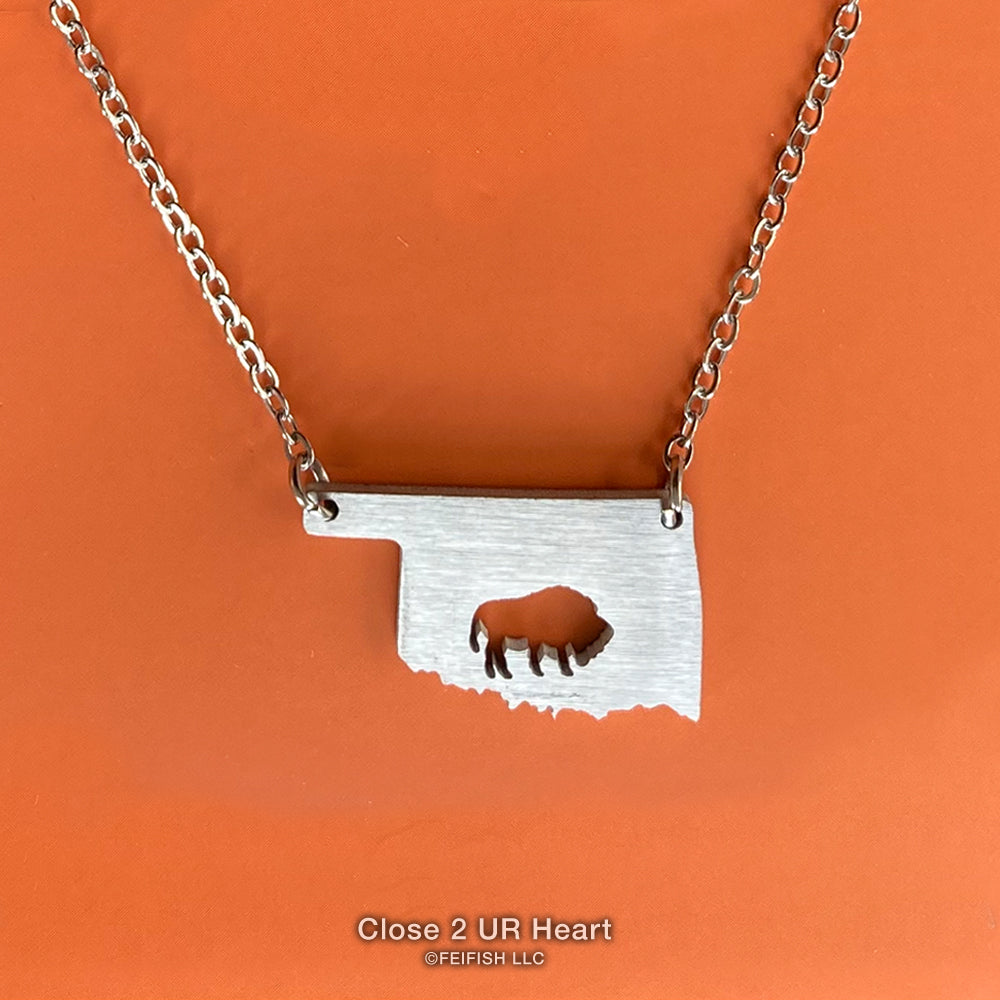 Oklahoma State Necklace with Bison by Close 2 UR Heart