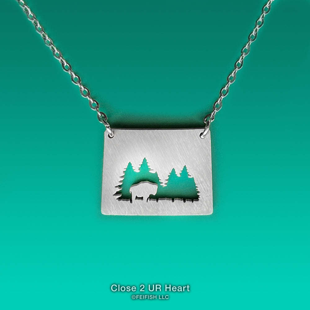 Wyoming State Necklace with Bison by Close 2 UR Heart