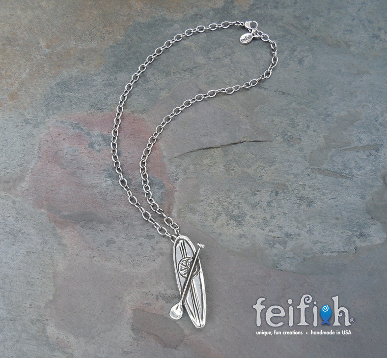 Stand Up Paddleboard Pewter Necklace
