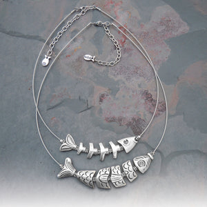 Santorini Fish Necklace, Bonefish Necklace, Pewter Fish